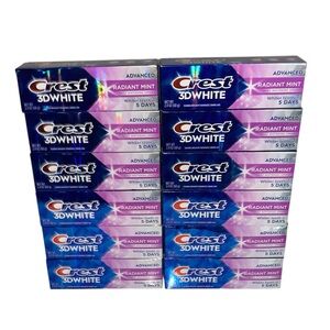 12 Pack Crest 3D White Advanced Radiant Mint Toothpaste 2.4 oz Each Exp: 9/2028